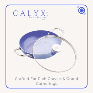 Ceramic Deep Kadhai with Glass Lid - 24CM - Blue