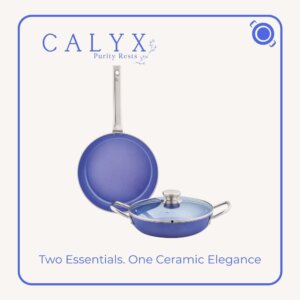 Ceramic Cookware Set 2 Pcs - Fry Pan and Kadhai (Blue)