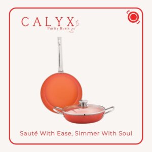 Ceramic Cookware Set 2 Pcs - Fry Pan and Kadhai (Red)