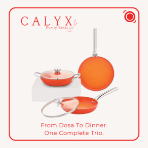 Ceramic Cookware Set 3 Pcs – Fry Pan, Tawa and Kadai (Red)